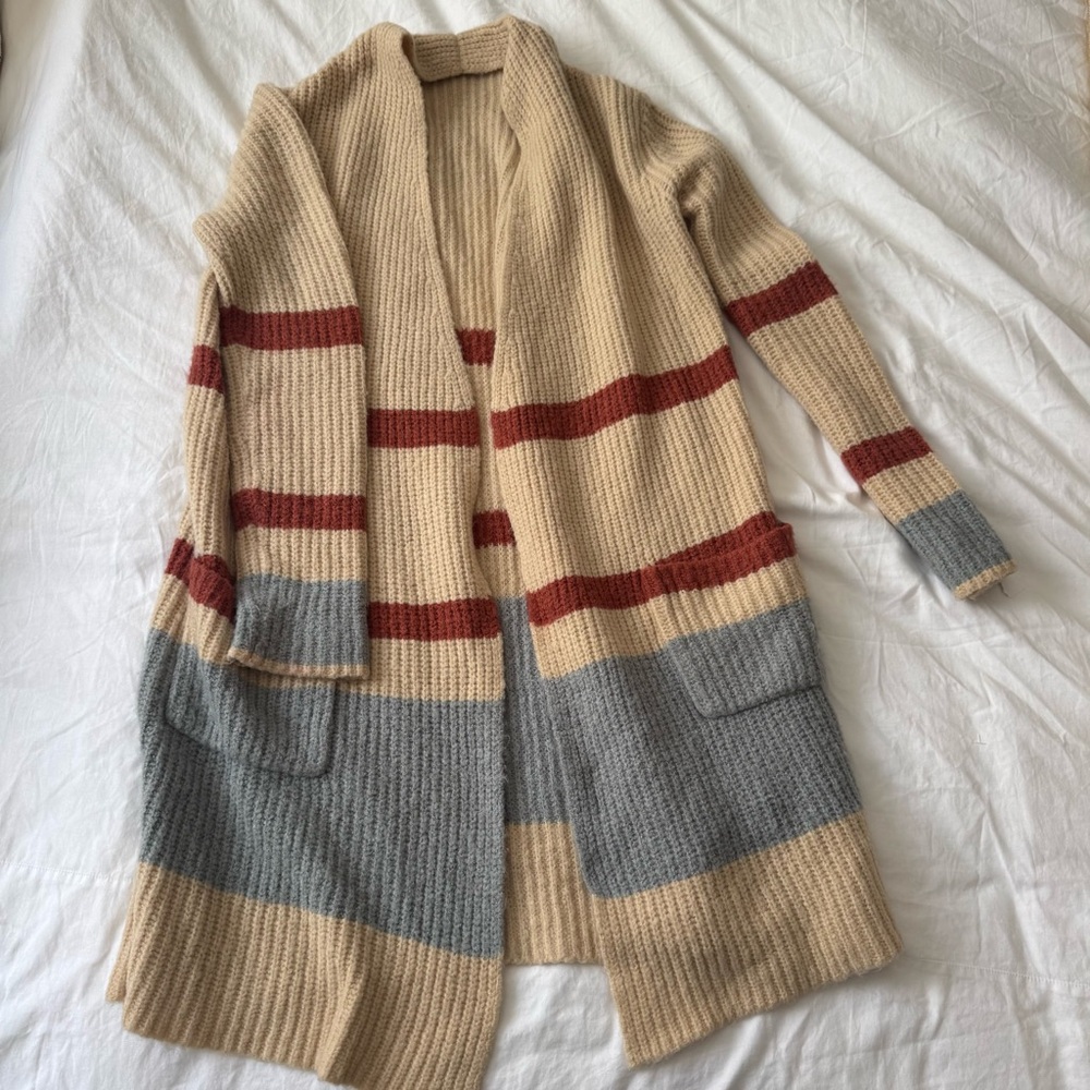 Olivaceous Multicolor Striped Oversized Cardigan
